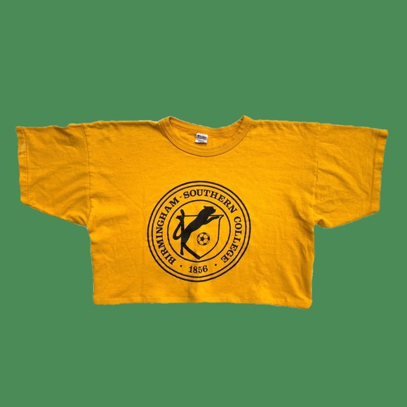 Vintage Champion Soccer Spell Out Yellow And Black Crop Top T-shirt Women’s L/XL - Picture 7 of 10